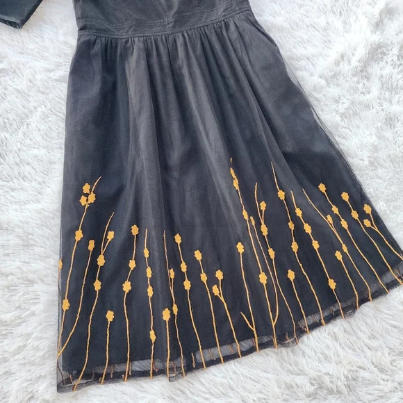 eShakti Black Tulle Embroidered Flare Dress - Picture 3 of 5